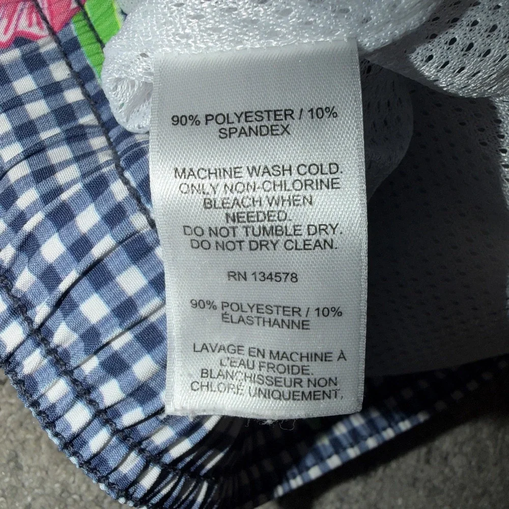 Vineyard Vines Gingham & Oleander Printed Chappy Swim Trunks Kids Medium Beach
